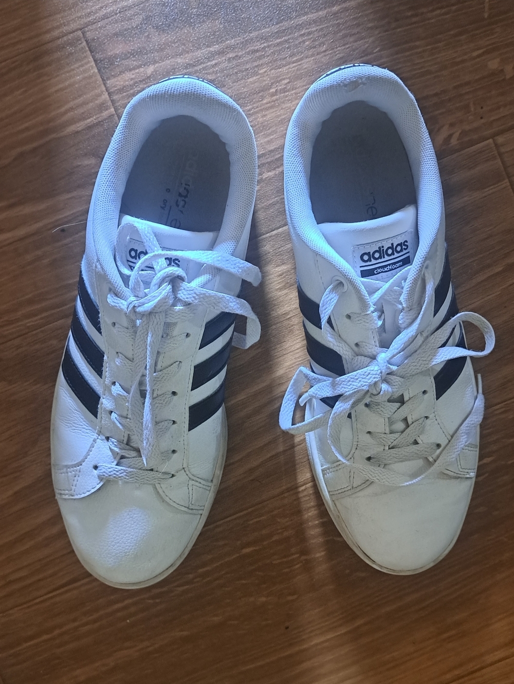 Adidas Court 2/ Cloudfoam Classic 3 Striped White/Black Sneakers SZ 9 1/2 Womens